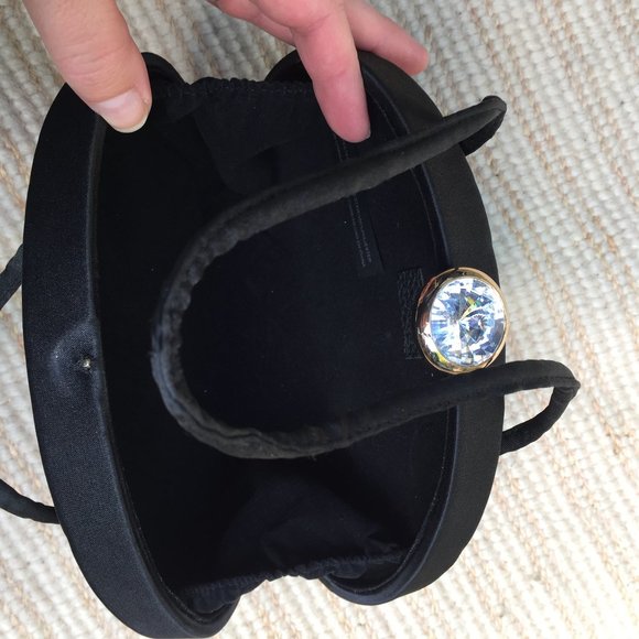 Urban Outfitters double strap black clutch w/ faux crystal snap - Picture 7 of 9